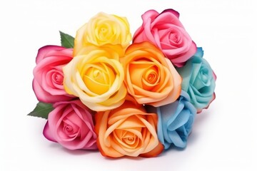 Bouquet of beautiful colorful roses isolated on white