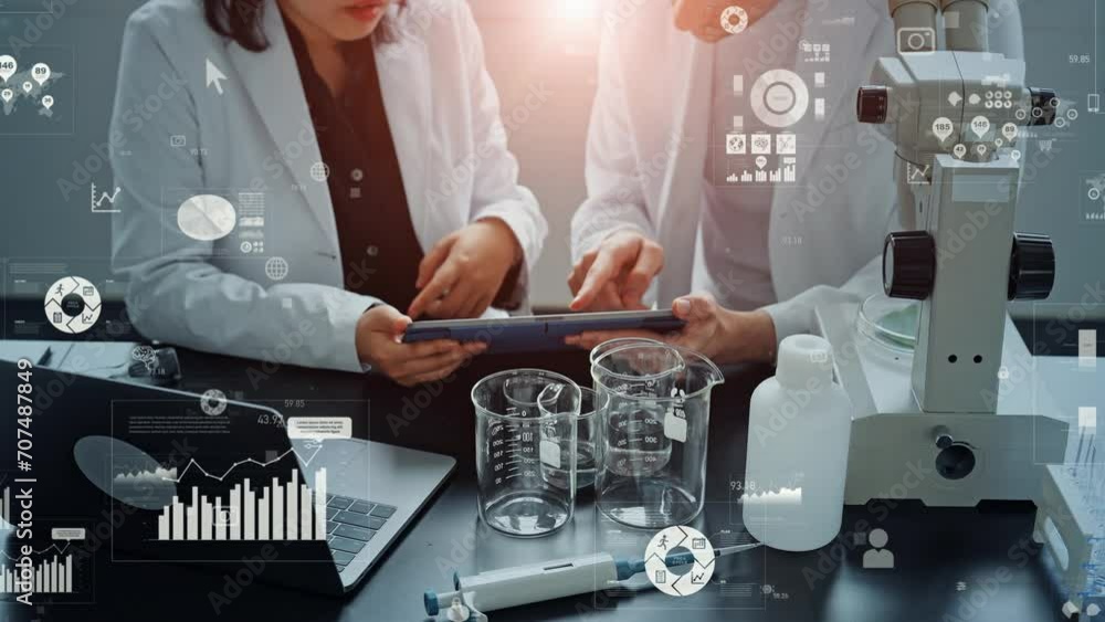 Poster scientists meeting and statistical data concept.