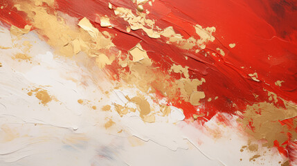 Abstract color art painting with red gold white paint texture background