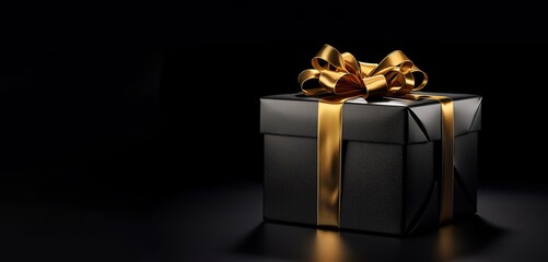 black gift with gold ribbon decoration. generative AI