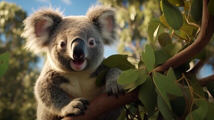 Koala climbing a eucalyptus tree, focus on the intricate patterns of its fingerprints  -Generative Ai
