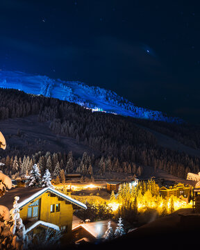 Night time mountain town