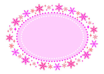 ピンクの雪の結晶のフレーム　素材　飾り枠　飾り罫　見出し　あしらい　おしゃれ　エレガント　白バック　透過