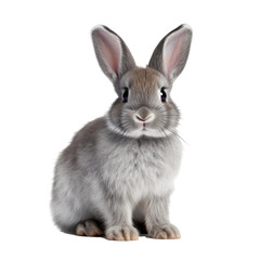 Full body portrait of a baby gray rabbit, isolated on transparent background