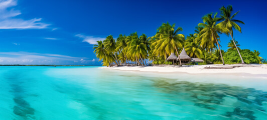 Idyllic palm-fringed beach hut on a sun-kissed tropical isle