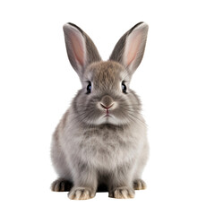 Full body portrait of a baby gray rabbit, isolated on transparent background