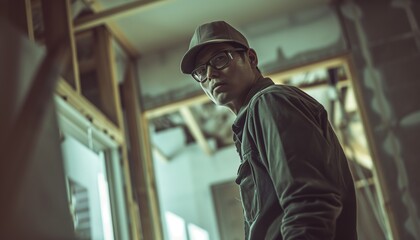 a contractor wearing safety glasses a construction