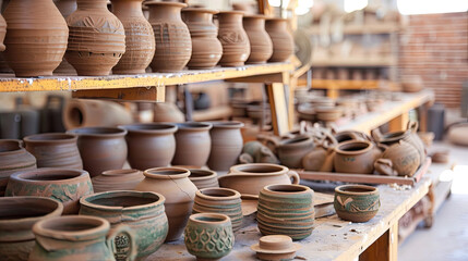 Fototapeta na wymiar Charming Pottery Studio: Clay and Sandstone Magic
