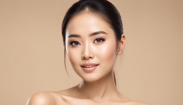 Beautiful Asian Woman with Fresh Skin: Face Care and Cosmetology