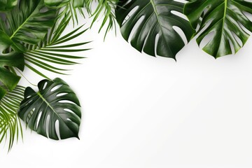 Fototapeta na wymiar Tropical leaves on white background with text space.