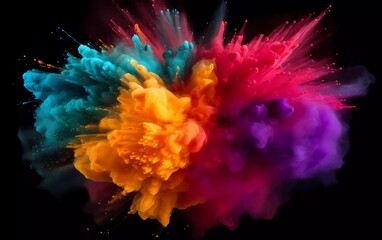 Colored powder explosion on black background. generative ai