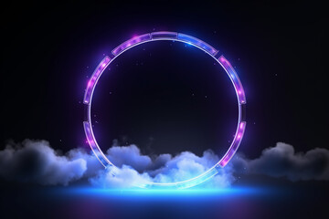neon abstract clouds with round frame