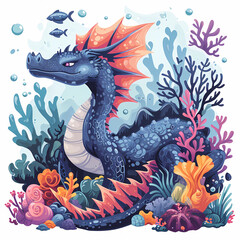 A dragon swimming amidst coral reefs