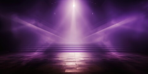 An empty stage against a dark wall with a purple spotlight effect from above. generative AI