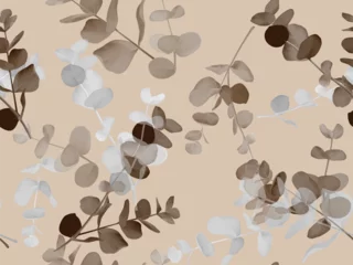 Poster Im Rahmen Foliage seamless pattern, brown Eucalyptus cinerea on brown © momosama