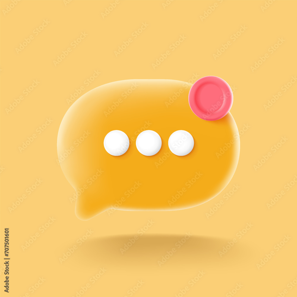 Poster yellow speech bubbles with notification symbol on social media icon. 3d icon comments thread mention