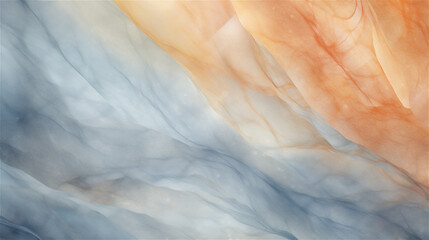 Sunset Smoke : Silk texture in navy blue and orange gradient marbled pattern
