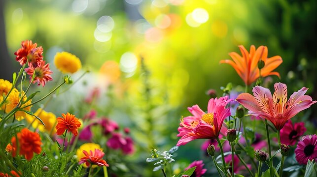 background of garden flowers with copy space. natural background