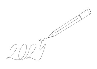 One continuous line of number 2024 written by with felt tip pen. Thin Line Illustration vector concept. Contour Drawing Creative ideas.
