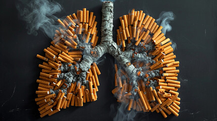 Health concept of a lung transformed into a cigarette-filled organ, vividly conveying the harmful impact of smoking. Powerful no-smoking message campaign