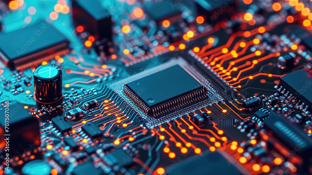 Poster circuit board. technology background. central computer processors cpu