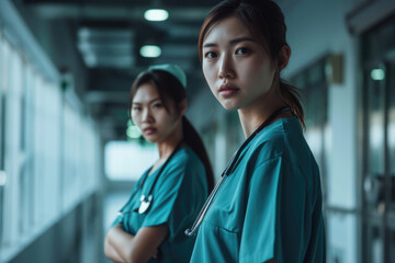 Obraz premium Portrait smiling asian young doctor or nurse Healthcare Professionals in Hospital