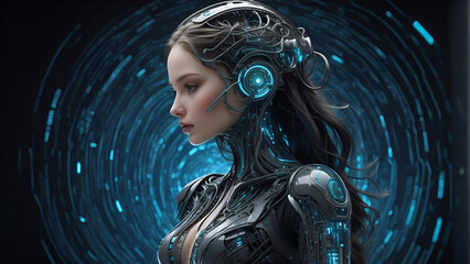 cyber woman with background