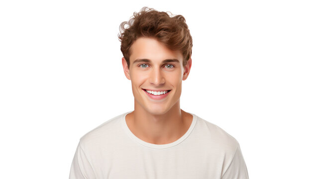 Portrait of handsome attractive young man with short haircut Isolated on white background, isolated on transparent and white background.PNG image.