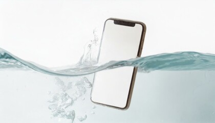 Water damaged smartphone on white background