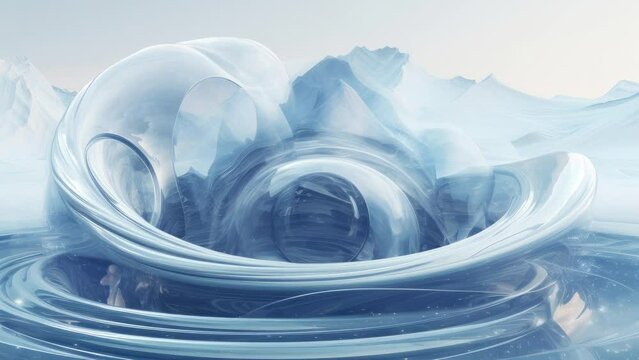 Twisting water band Cold transparent summer atmosphere Abstract, elegant and modern 3D rendering image like water. 3d render and snow png like style