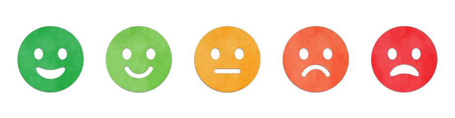 Watercolor set of emoticons with different moods. Level satisfaction. Mood scale.