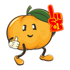 vector illustration of a cute mandarin orange character mascot raising a foam finger