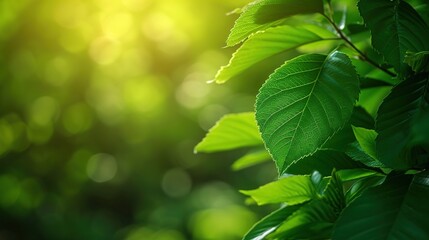 Fototapeta na wymiar Green leaf on blurred greenery background. Beautiful leaf texture in sunlight 