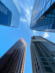 Low-angle view of modern skyscrapers in Toronto