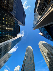 Fototapeta na wymiar Low-angle view of skyscrapers in Toronto, Canada.