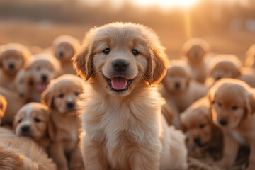 Adorable Puppies of Golden Retriever in Sunlight