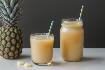 delicious pineapple smoothie with pineapple. generative Ai.