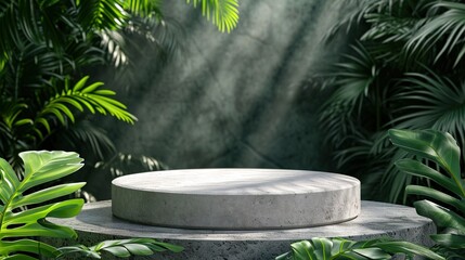 Natural stone and concrete podium in Natural green background for Empty show for packaging product presentation