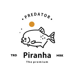 vintage retro hipster piranha logo vector outline monoline art icon
