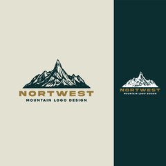 Mountain peaks, landscape hill silhouette vintage design logo - obrazy, fototapety, plakaty