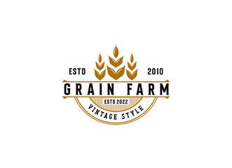 Vintage wheat farm logo design. Grain or wheat stamp logo