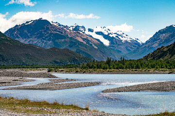 Mountainous landscape with river in Patagonia