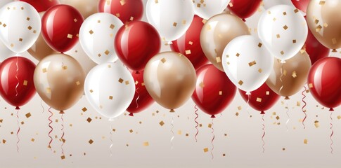 balloons background in white with red and white confetti