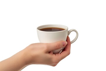 hand holding a white ceramic cup