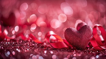 Valentines Day Decoration - Ribbon Shaped Hearts On Shiny Background