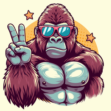 cool-faced monkey wearing stylish glasses vector illustration Pop art color animal gorilla creative character mascot design tshirt