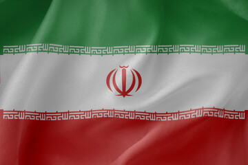 Iran  waving flag close up fabric texture background