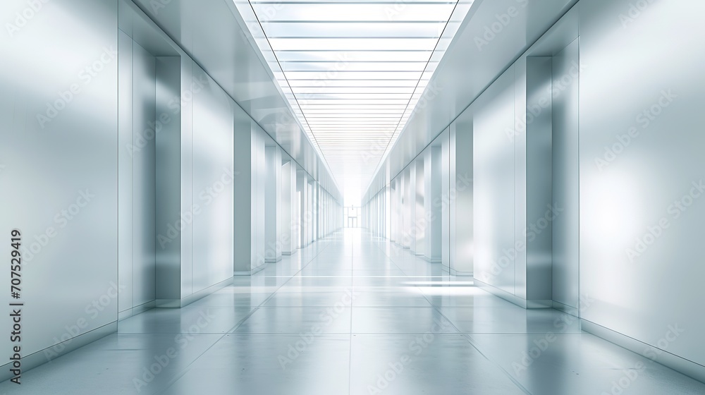 Poster wide blurred empty abstract building pathway background from perspective building hallway for banner