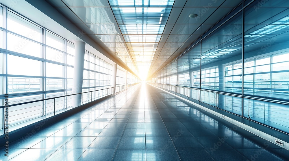 Poster wide blurred empty abstract building pathway background from perspective building hallway for banner