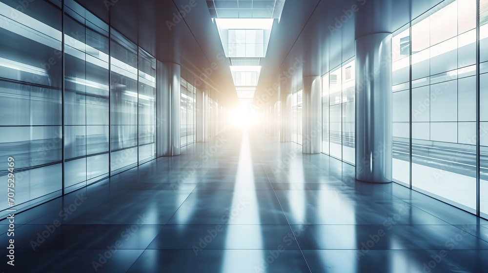 Poster wide blurred empty abstract building pathway background from perspective building hallway for banner